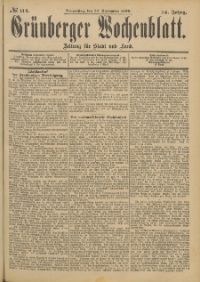 Gr&uuml;nberger Wochenblatt: Zeitung f&uuml;r Stadt und Land, No. 115. (24. September 1898)