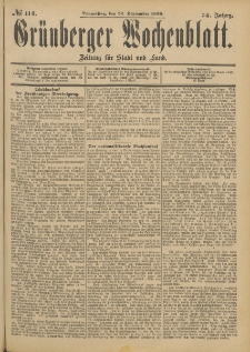 Grünberger Wochenblatt: Zeitung für Stadt und Land, No. 115. (24. September 1898)