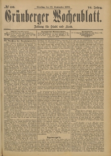 Gr&uuml;nberger Wochenblatt: Zeitung f&uuml;r Stadt und Land, No. 117. (29. September 1898)