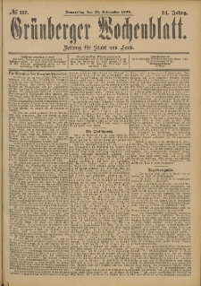 Gr&uuml;nberger Wochenblatt: Zeitung f&uuml;r Stadt und Land, No. 118. (1. October 1898)