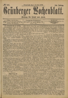 Gr&uuml;nberger Wochenblatt: Zeitung f&uuml;r Stadt und Land, No. 119. (4. October 1898)