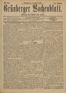Gr&uuml;nberger Wochenblatt: Zeitung f&uuml;r Stadt und Land, No. 120. (6. October 1898)