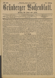 Gr&uuml;nberger Wochenblatt: Zeitung f&uuml;r Stadt und Land, No. 121. (8. October 1898)