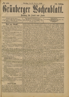 Gr&uuml;nberger Wochenblatt: Zeitung f&uuml;r Stadt und Land, No. 129. (27. October 1898)