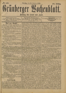 Grünberger Wochenblatt: Zeitung für Stadt und Land, No. 129. (27. October 1898)
