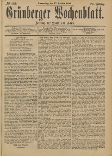 Gr&uuml;nberger Wochenblatt: Zeitung f&uuml;r Stadt und Land, No. 130. (29. October 1898)