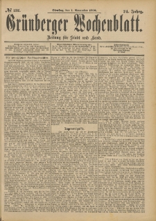 Gr&uuml;nberger Wochenblatt: Zeitung f&uuml;r Stadt und Land, No. 132. (3. November 1898)