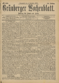 Gr&uuml;nberger Wochenblatt: Zeitung f&uuml;r Stadt und Land, No. 134. (8. November 1898)