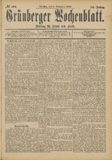 Gr&uuml;nberger Wochenblatt: Zeitung f&uuml;r Stadt und Land, No. 135. (10. November 1898)