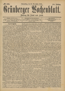 Grünberger Wochenblatt: Zeitung für Stadt und Land, No. 136. (12. November 1898)