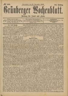 Gr&uuml;nberger Wochenblatt: Zeitung f&uuml;r Stadt und Land, No. 137. (15. November 1898)