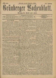 Gr&uuml;nberger Wochenblatt: Zeitung f&uuml;r Stadt und Land, No. 139. (19. November 1898)
