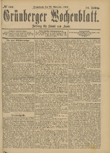 Gr&uuml;nberger Wochenblatt: Zeitung f&uuml;r Stadt und Land, No. 143. (29. November 1898)