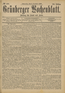 Gr&uuml;nberger Wochenblatt: Zeitung f&uuml;r Stadt und Land, No. 148. (10. December 1898)
