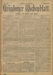 Grünberger Wochenblatt: Zeitung für Stadt und Land, No. 49. (23. April 1901)