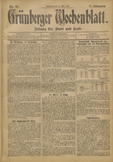Gr&uuml;nberger Wochenblatt: Zeitung f&uuml;r Stadt und Land, No. 57. (11. Mai 1901)