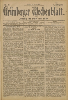 Gr&uuml;nberger Wochenblatt: Zeitung f&uuml;r Stadt und Land, No. 70. (11. Juni 1901)