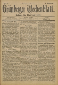 Grünberger Wochenblatt: Zeitung für Stadt und Land, No. 72. (15. Juni 1901)