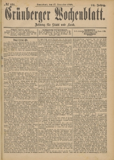 Gr&uuml;nberger Wochenblatt: Zeitung f&uuml;r Stadt und Land, No. 152. (20. December 1898)