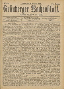Gr&uuml;nberger Wochenblatt: Zeitung f&uuml;r Stadt und Land, No. 153. (22. December 1898)