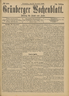 Gr&uuml;nberger Wochenblatt: Zeitung f&uuml;r Stadt und Land, No. 67. (4. Juni 1898)