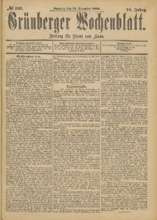 Gr&uuml;nberger Wochenblatt: Zeitung f&uuml;r Stadt und Land, No. 156. (28. December 1898)