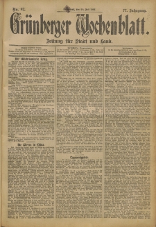 Gr&uuml;nberger Wochenblatt: Zeitung f&uuml;r Stadt und Land, No. 87. (20. Juli 1901)