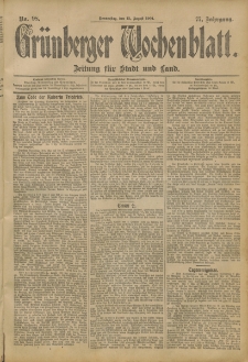 Gr&uuml;nberger Wochenblatt: Zeitung f&uuml;r Stadt und Land, No. 98. (15. August 1901)