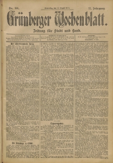 Grünberger Wochenblatt: Zeitung für Stadt und Land, No. 101. (22. August 1901)