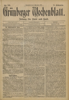 Grünberger Wochenblatt: Zeitung für Stadt und Land, No. 132. (2. November 1901)