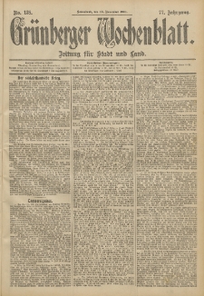 Gr&uuml;nberger Wochenblatt: Zeitung f&uuml;r Stadt und Land, No. 138. (16. November 1901)