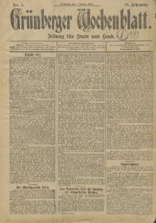 Gr&uuml;nberger Wochenblatt: Zeitung f&uuml;r Stadt und Land, No. 1. (1. Januar 1902)