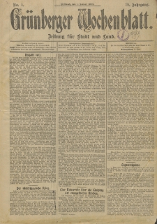 Grünberger Wochenblatt: Zeitung für Stadt und Land, No. 1. (1. Januar 1902)