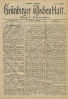 Gr&uuml;nberger Wochenblatt: Zeitung f&uuml;r Stadt und Land, No. 3. (7. Januar 1902)