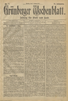 Grünberger Wochenblatt: Zeitung für Stadt und Land, No. 3. (7. Januar 1902)