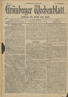 Gr&uuml;nberger Wochenblatt: Zeitung f&uuml;r Stadt und Land, No. 4. (9. Januar 1902)