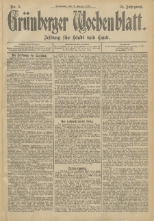 Gr&uuml;nberger Wochenblatt: Zeitung f&uuml;r Stadt und Land, No. 5. (11. Januar 1902)