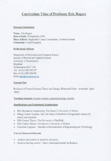 Curriculum Vitae of Professor Eric Rogers