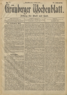Gr&uuml;nberger Wochenblatt: Zeitung f&uuml;r Stadt und Land, No. 7. (16. Januar 1902)