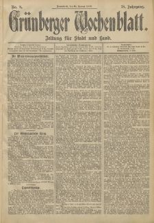 Gr&uuml;nberger Wochenblatt: Zeitung f&uuml;r Stadt und Land, No. 8. (18. Januar 1902)