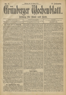 Gr&uuml;nberger Wochenblatt: Zeitung f&uuml;r Stadt und Land, No. 9. (21. Januar 1902)
