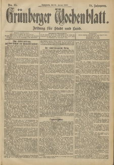Gr&uuml;nberger Wochenblatt: Zeitung f&uuml;r Stadt und Land, No. 11. (25. Januar 1902)