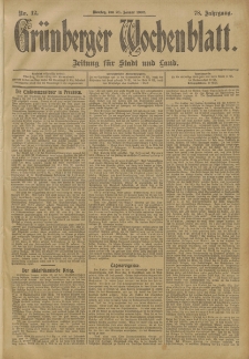 Gr&uuml;nberger Wochenblatt: Zeitung f&uuml;r Stadt und Land, No. 12. (28. Januar 1902)