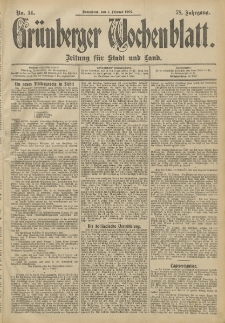 Gr&uuml;nberger Wochenblatt: Zeitung f&uuml;r Stadt und Land, No. 14. (1. Februar 1902)