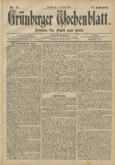 Gr&uuml;nberger Wochenblatt: Zeitung f&uuml;r Stadt und Land, No. 15. (4. Februar 1902)