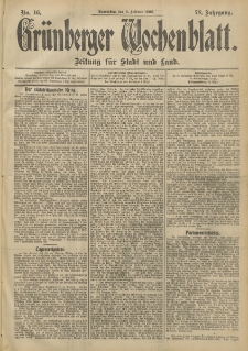 Gr&uuml;nberger Wochenblatt: Zeitung f&uuml;r Stadt und Land, No. 16. (6. Februar 1902)