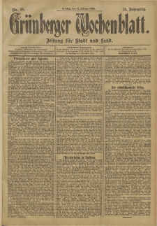 Gr&uuml;nberger Wochenblatt: Zeitung f&uuml;r Stadt und Land, No. 18. (11. Februar 1902)