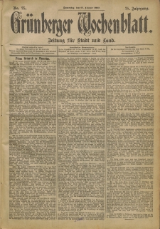 Gr&uuml;nberger Wochenblatt: Zeitung f&uuml;r Stadt und Land, No. 25. (27. Februar 1902)