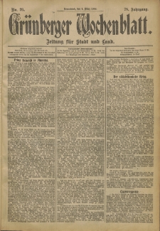 Gr&uuml;nberger Wochenblatt: Zeitung f&uuml;r Stadt und Land, No. 26. (1. M&auml;rz 1902)