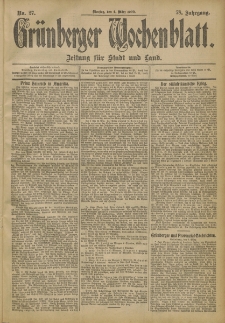 Gr&uuml;nberger Wochenblatt: Zeitung f&uuml;r Stadt und Land, No. 27. (4. M&auml;rz 1902)